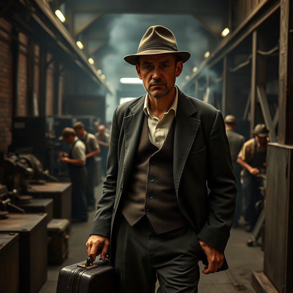 Gritty Factory Scene in Cinematic Style