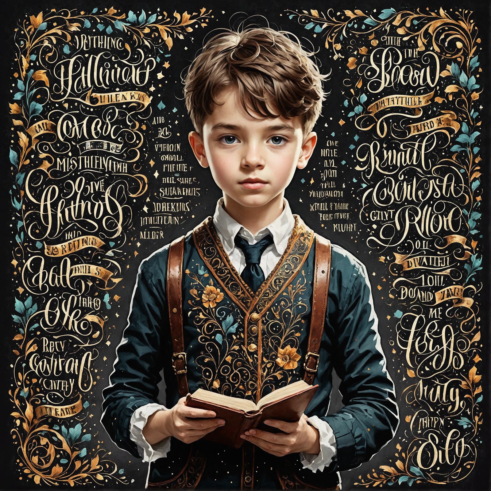 Intricate Calligraphic Ink Lettering Portrait