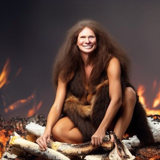 Neanderthal Woman with Crow, Photo-Realistic 8K