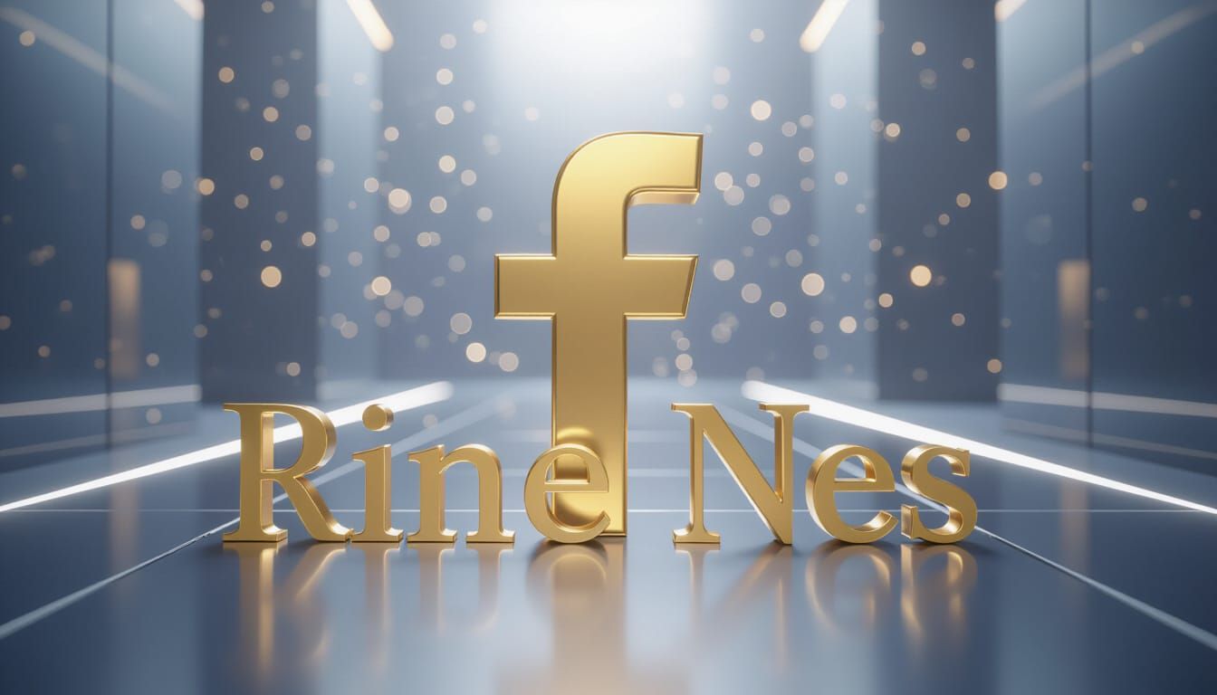 Golden Facebook Logo 3D Render with 'Rine Nes'