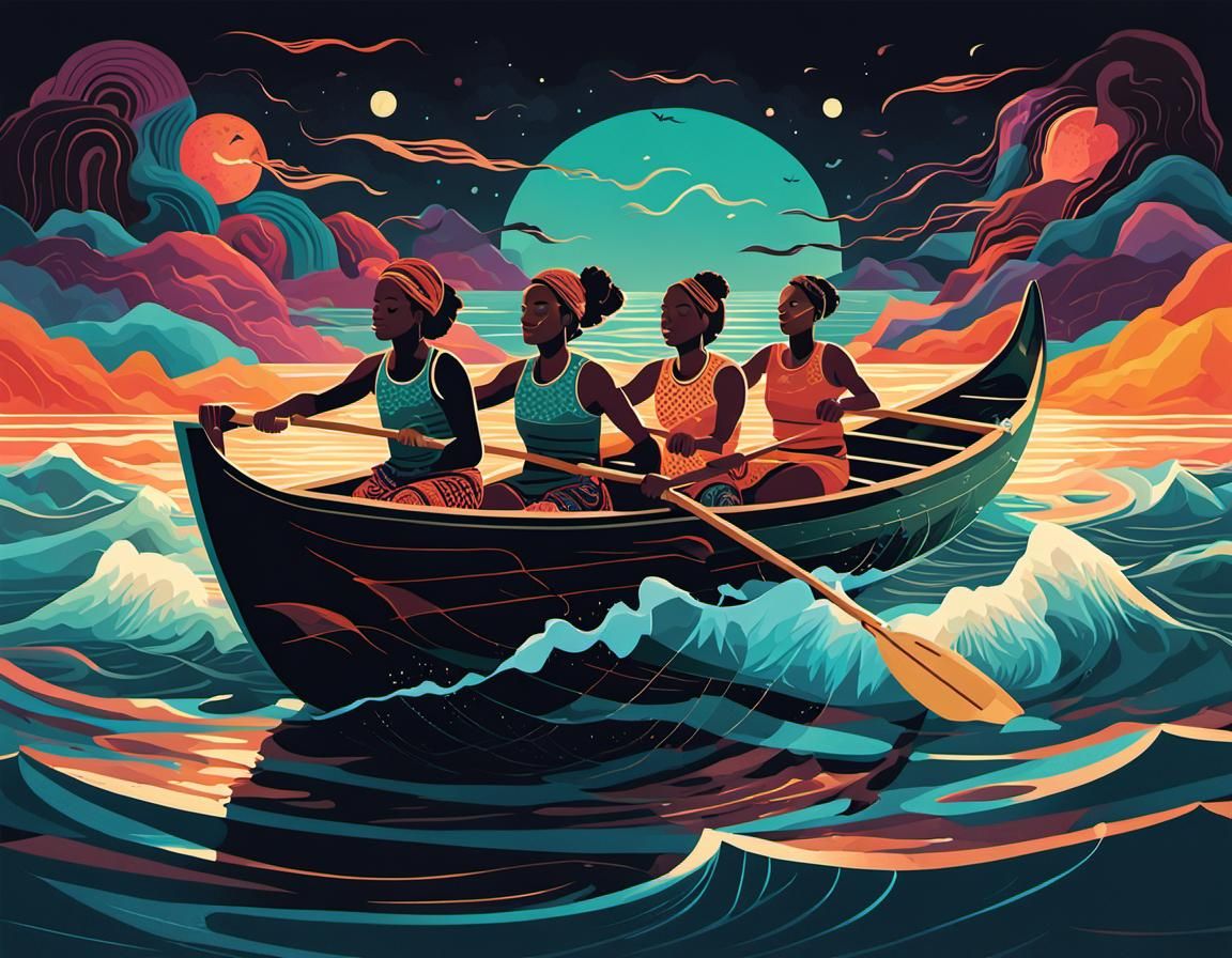 Enchanted Women Rowing Boat with Dynamic Lighting