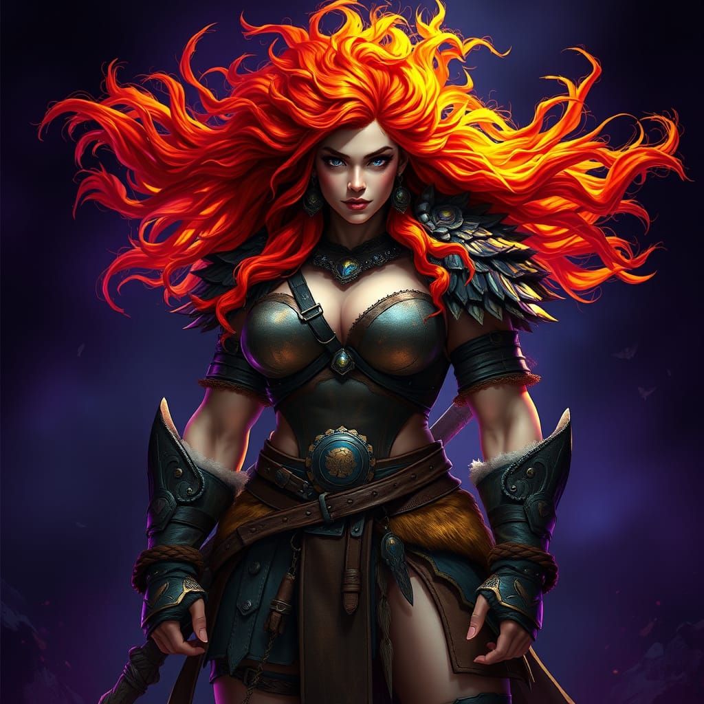 Fiery Red Goliath Barbarian Warrior Empowered by Fierce Spir...