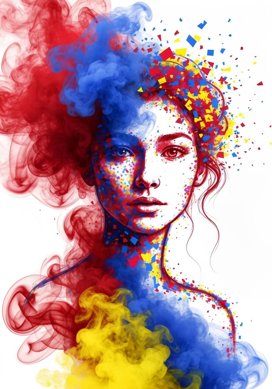 Stylized Woman's Portrait in Smoke and Pixels