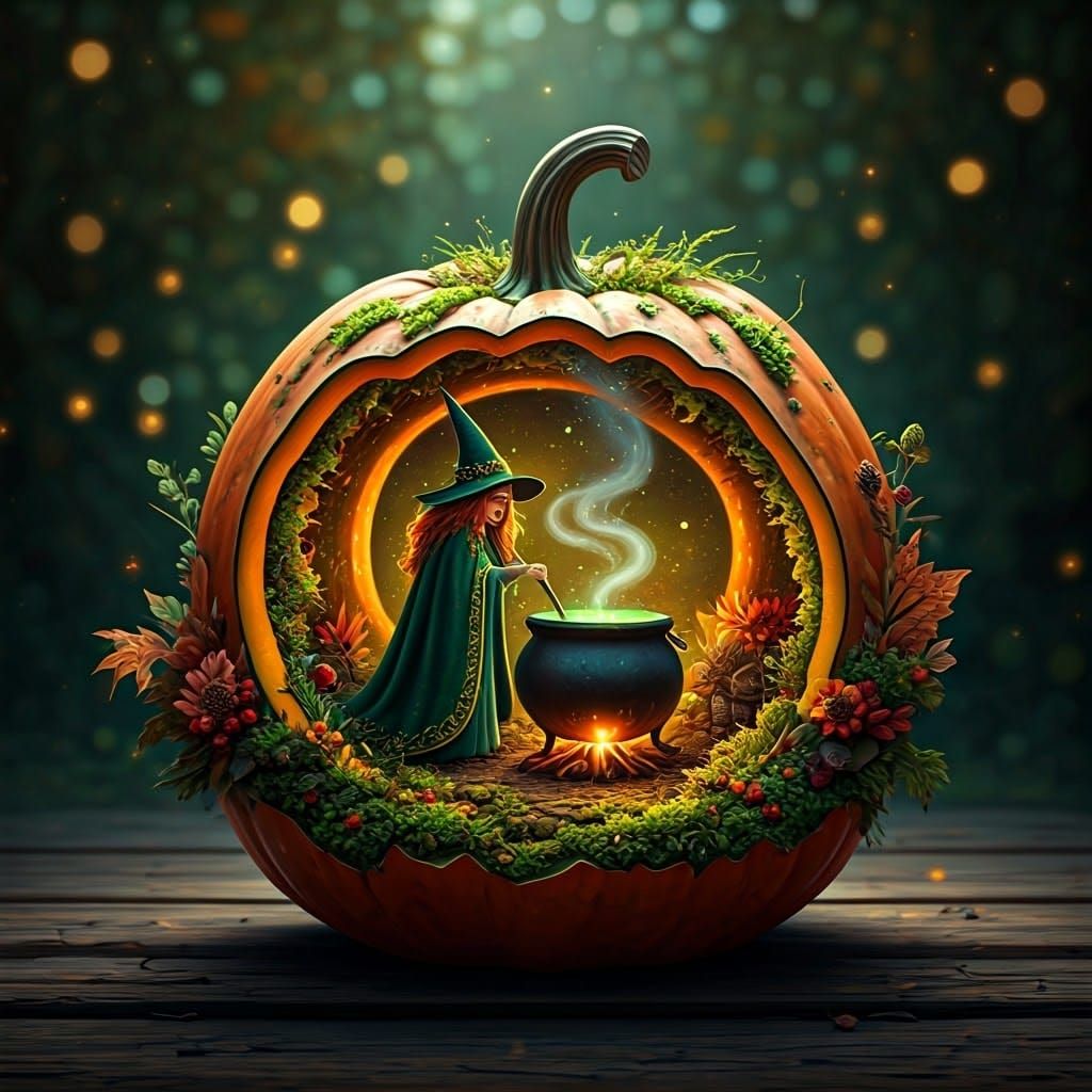 Enchanting Witch's Cottage in Autumnal Fantasy Landscape