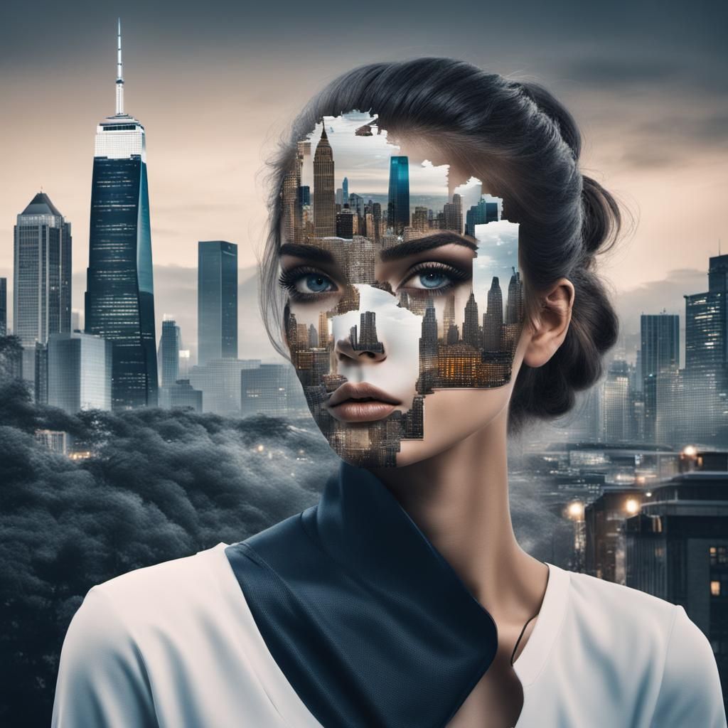Woman with Cityscape Reflection Portrait