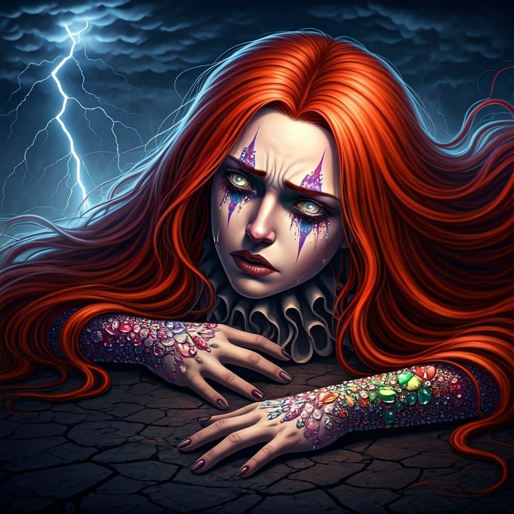 Despairing Clown in Lightning Storm, Comic Book Art