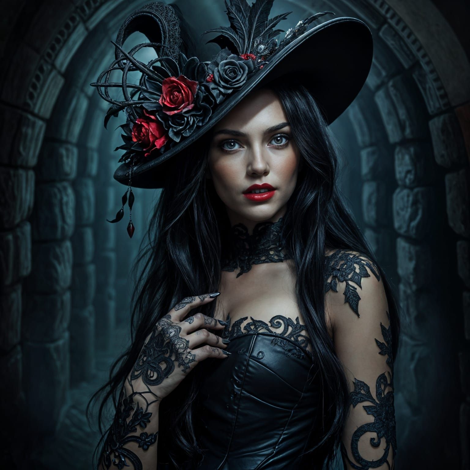 Gothic Vampire Portrait in Ornate Detail