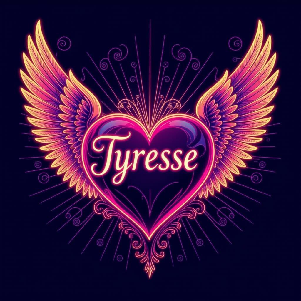 Glowing Neon Heart with Angel Wings and Name