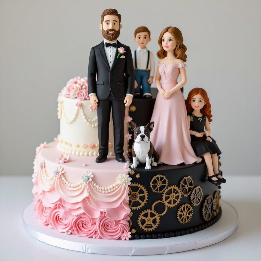 25th Anniversary Cake with Family Sculpture