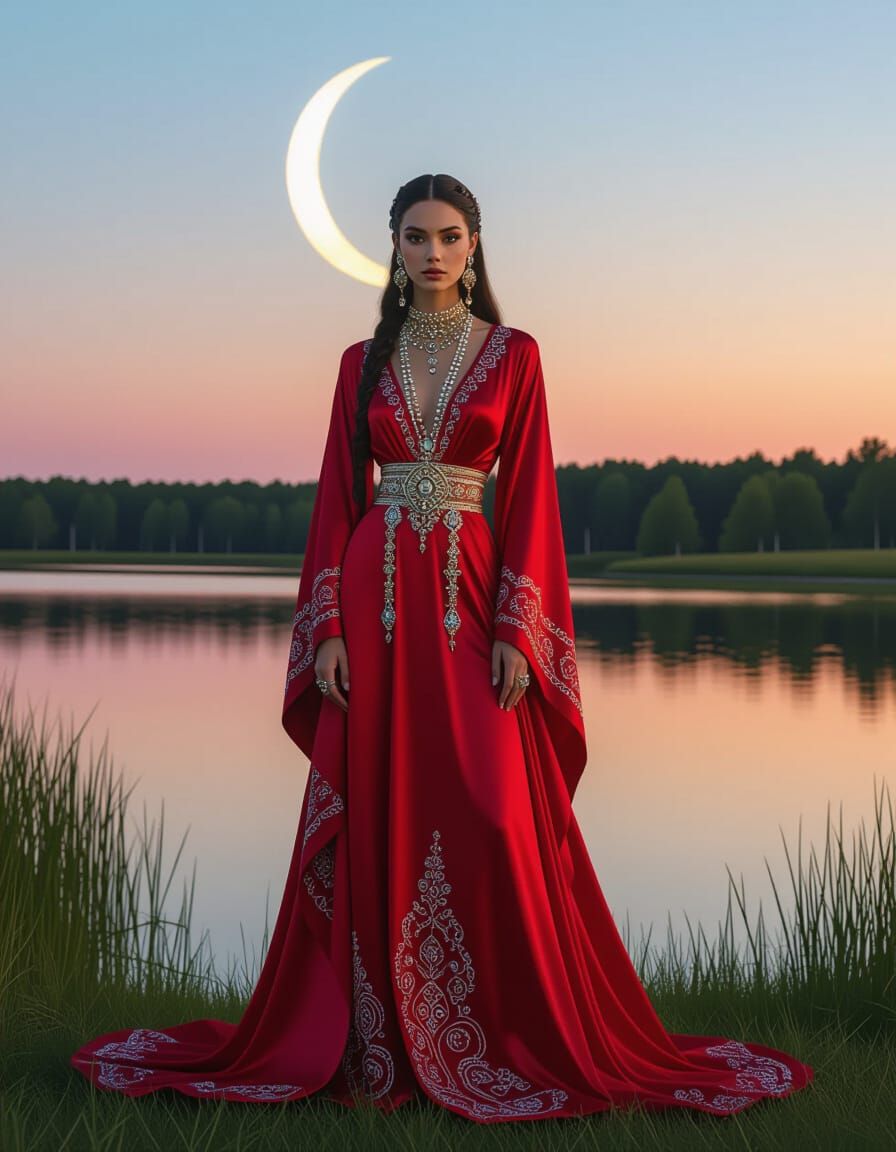 Sorceress by the Lake in Hyper-Realistic Style
