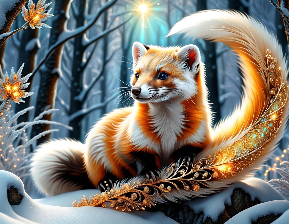 Fiery Ferret-Fox in Frozen Forest