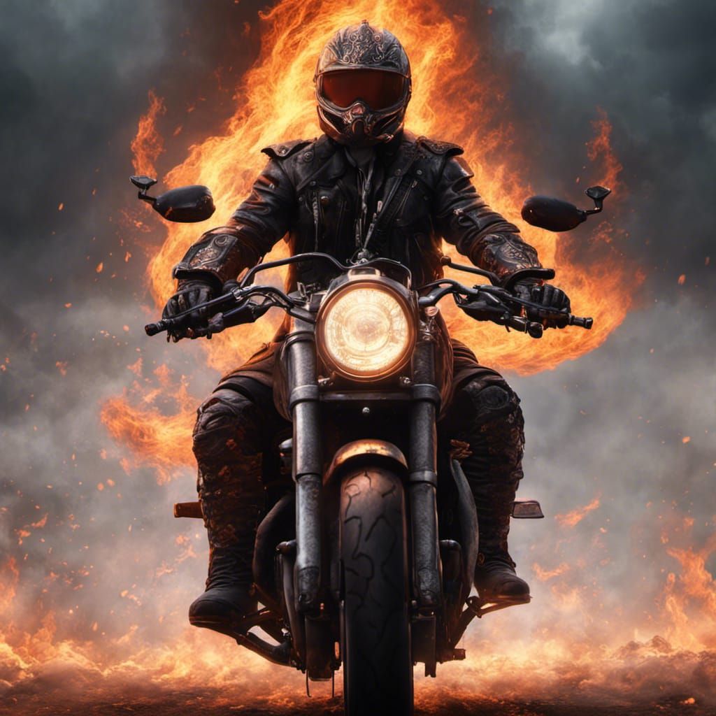 Fiery Gothic Motorcycle Rider in Detailed Digital Art