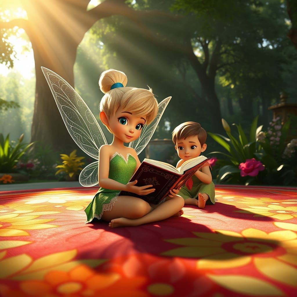 Whimsical Tinker Bell Reads to a Curious Child in an Enchant...