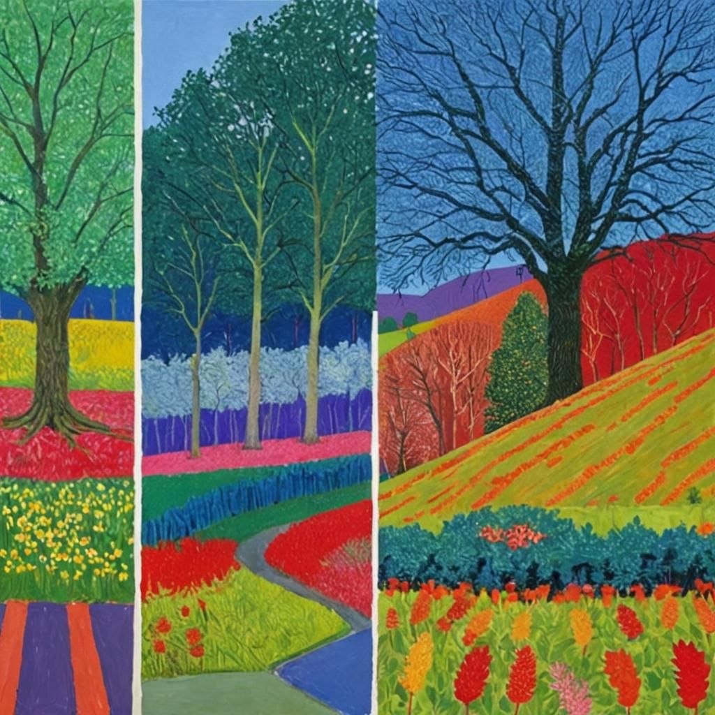 Hockney-Inspired Multi-Season Landscape Art