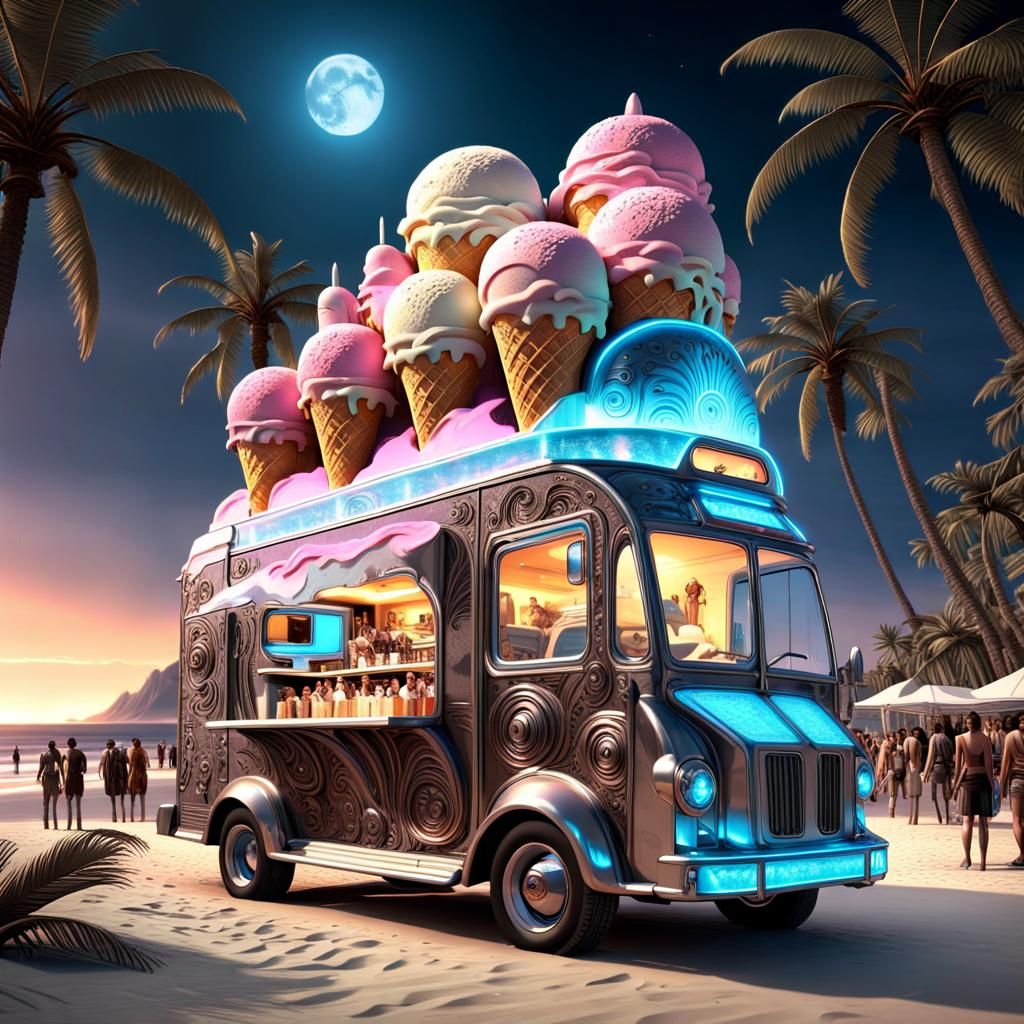 futuristic cyborg-steampunk-gothic ice cream truck