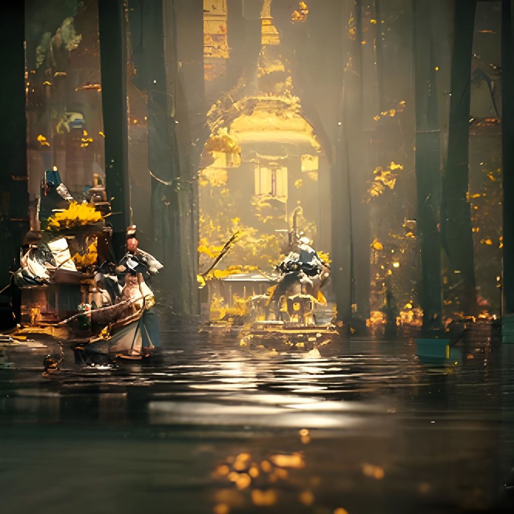 Samurai Duel in Romantic Art Style