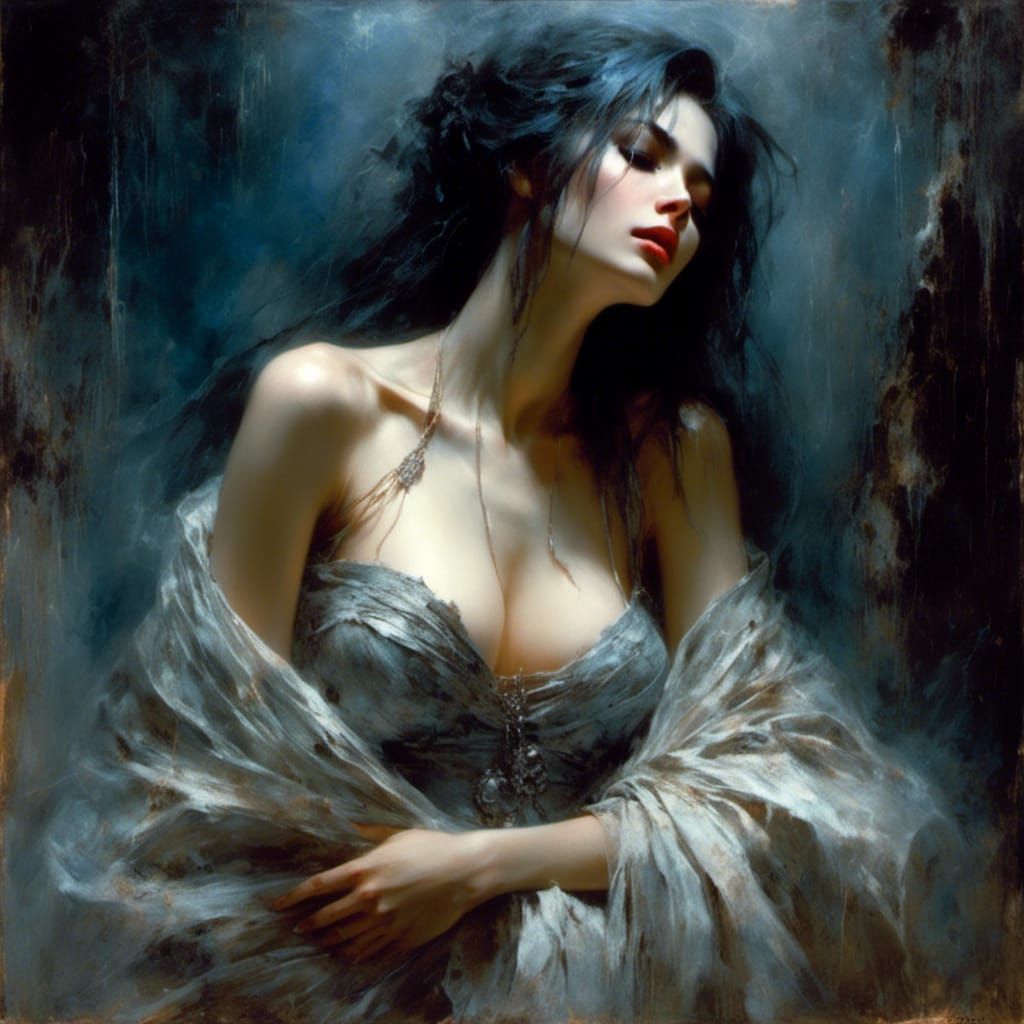 Macabre Gothic Latina: Alluring Oil Painting