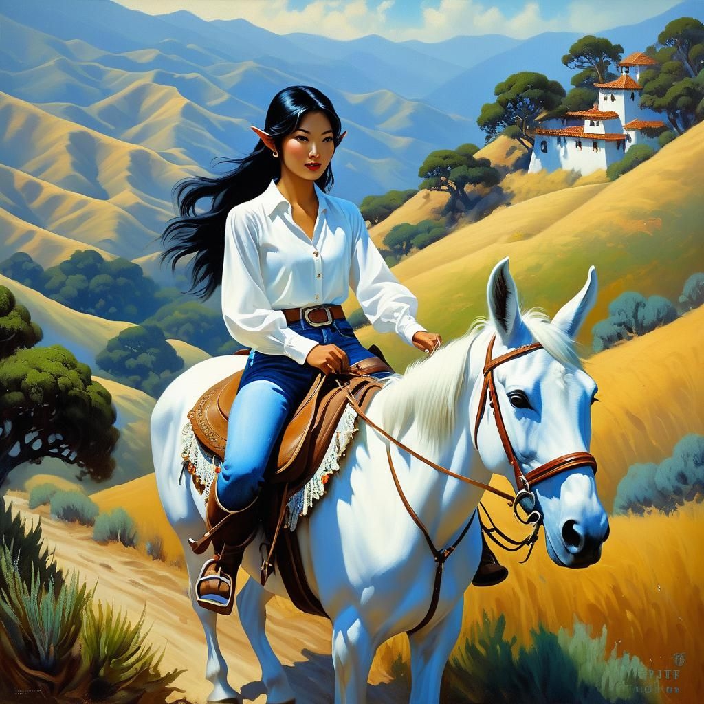 Elf Rider in the Style of Fantasy Art