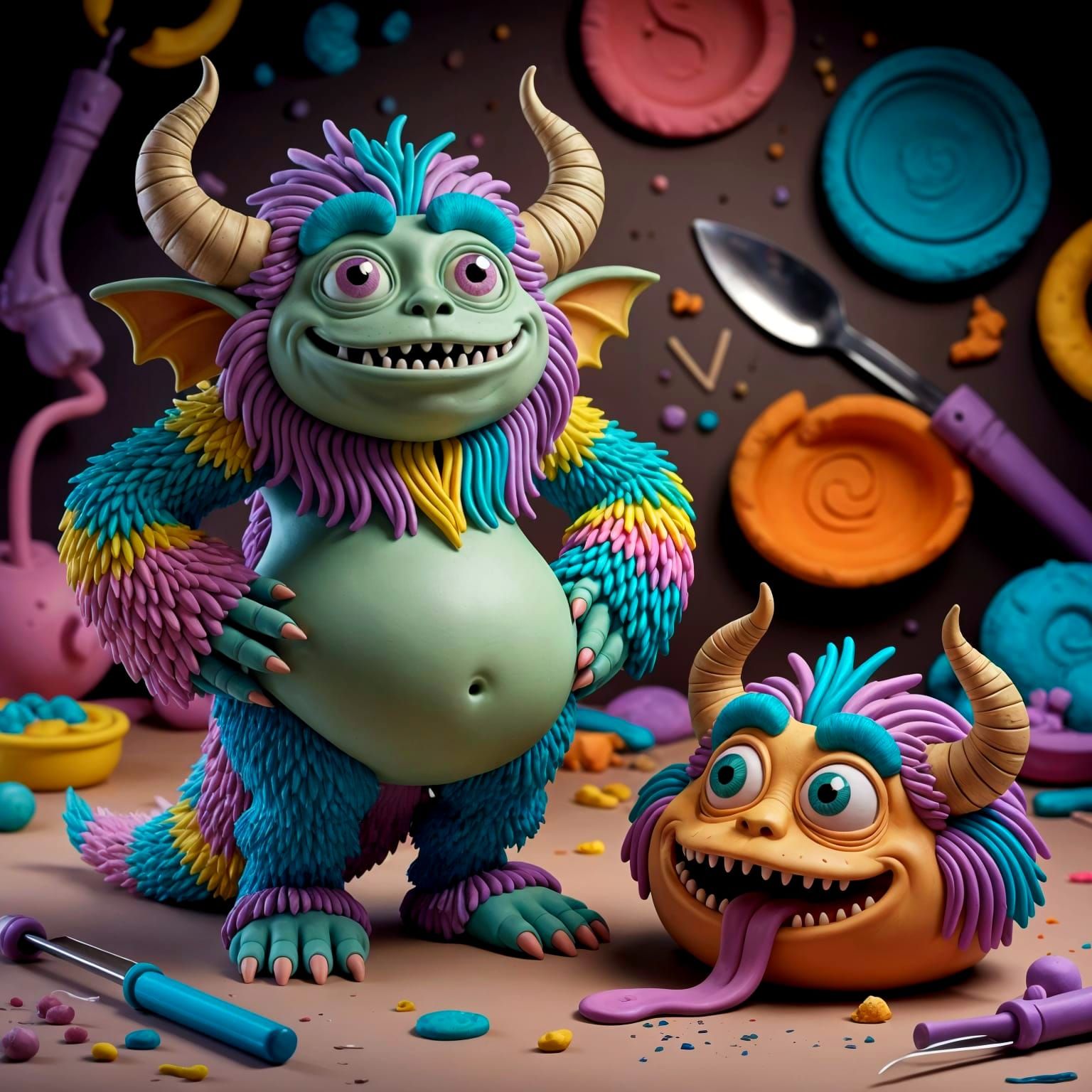 Monsters designed from clay for a stop-motion film