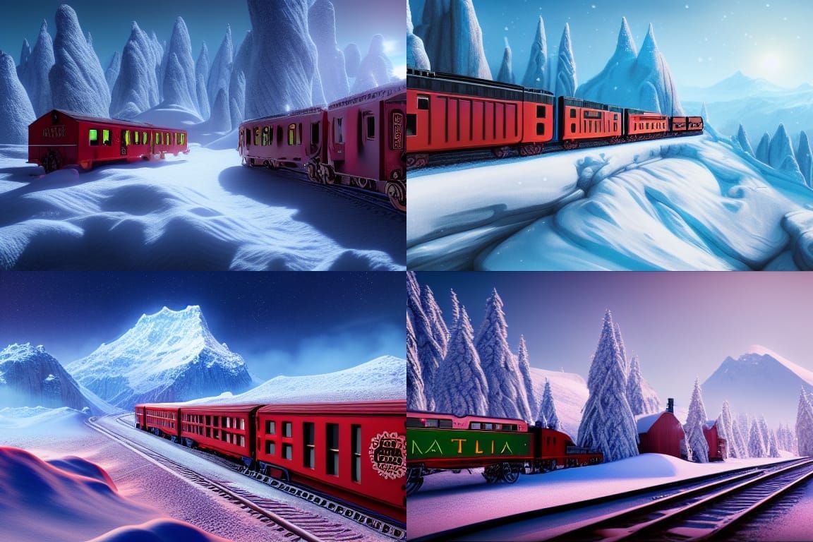 North Pole Train Through Snowy Mountains