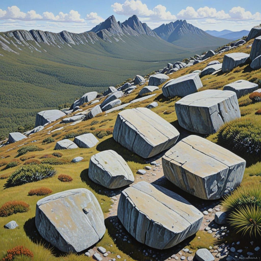 Cradle Mountain Landscape in Style of Lowry and Done