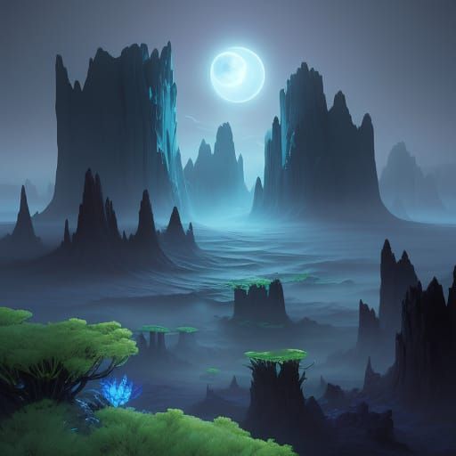 Alien World Concept Art Under Twin Moons