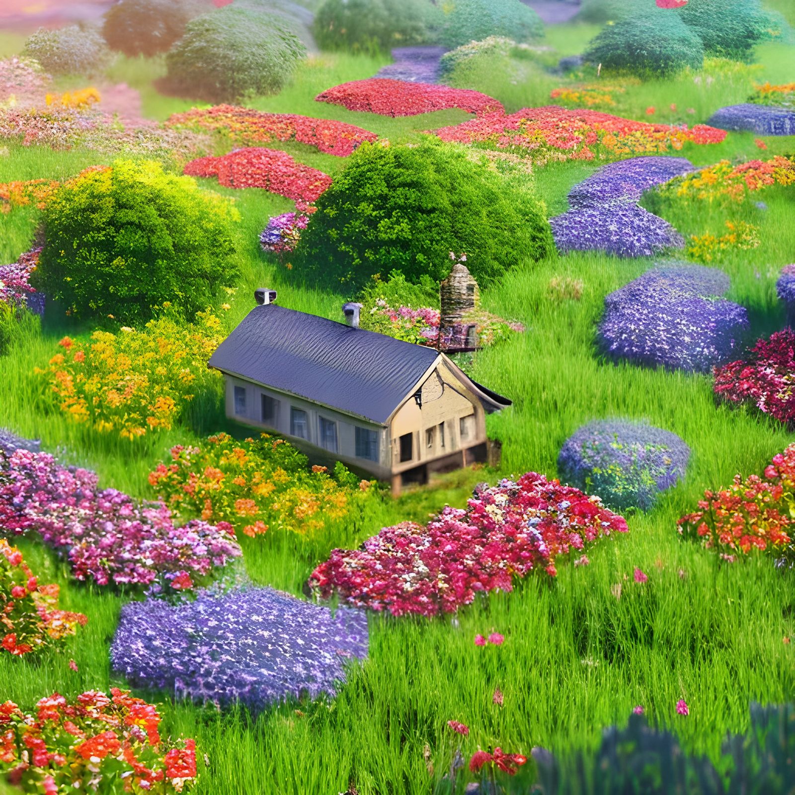 Anime Cottagecore Scene in Flower Field