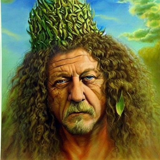 Robert Plant as Mushroom God, Oil Painting