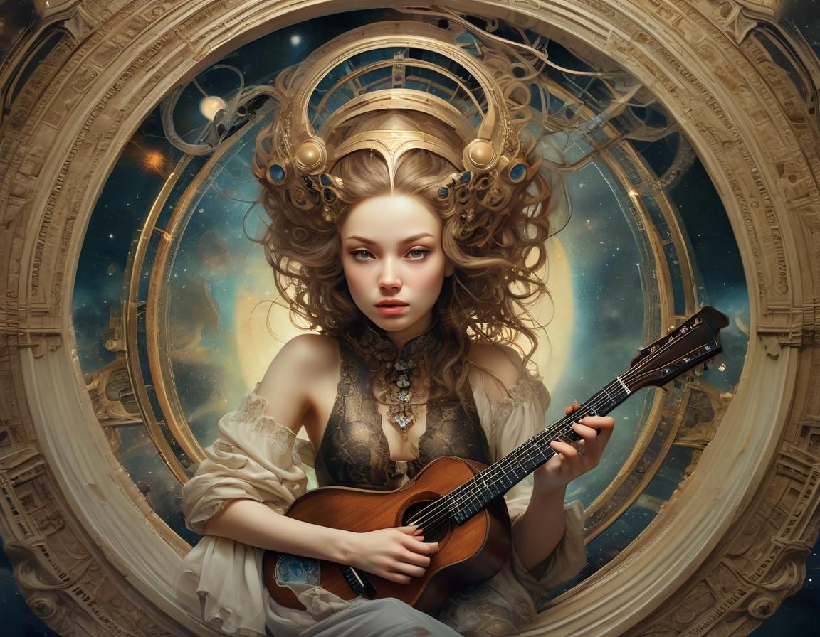 Victorian Renaissance Woman in Cosmic Cyberpunk Starship