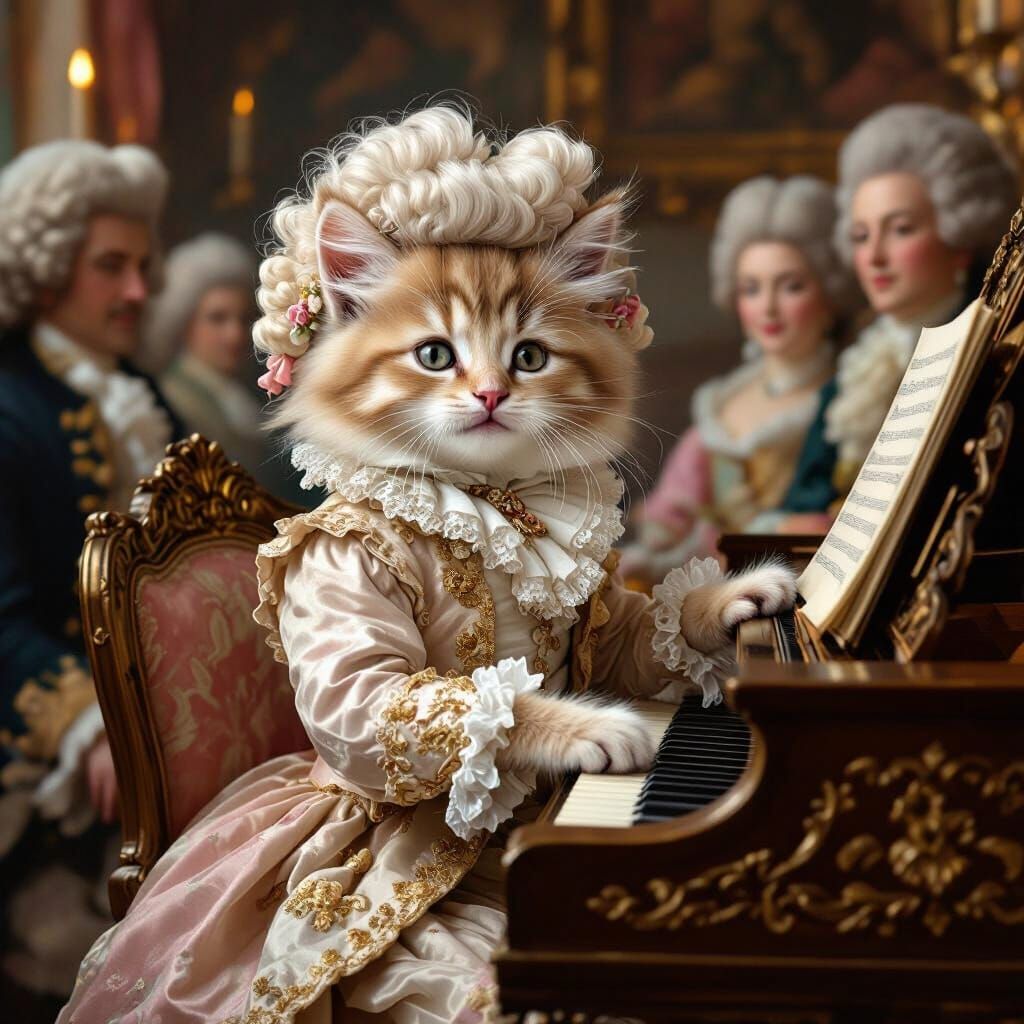 Kitten's Rococo Recital in a Lavish Salon