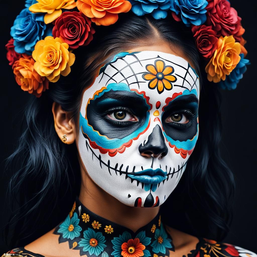 Woman with Colorful Día de los Muertos Face Paint