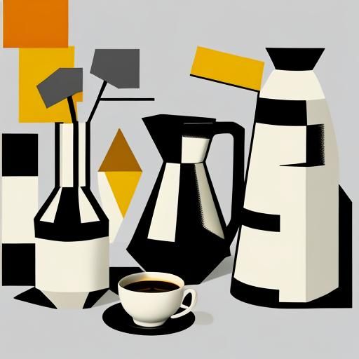 Geometric Coffee Still Life in Cubist Style