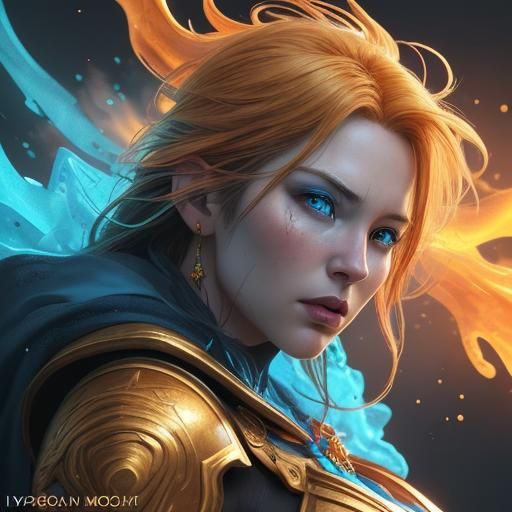 Glacial Fire with Gold and Blue in Hyperrealistic Style
