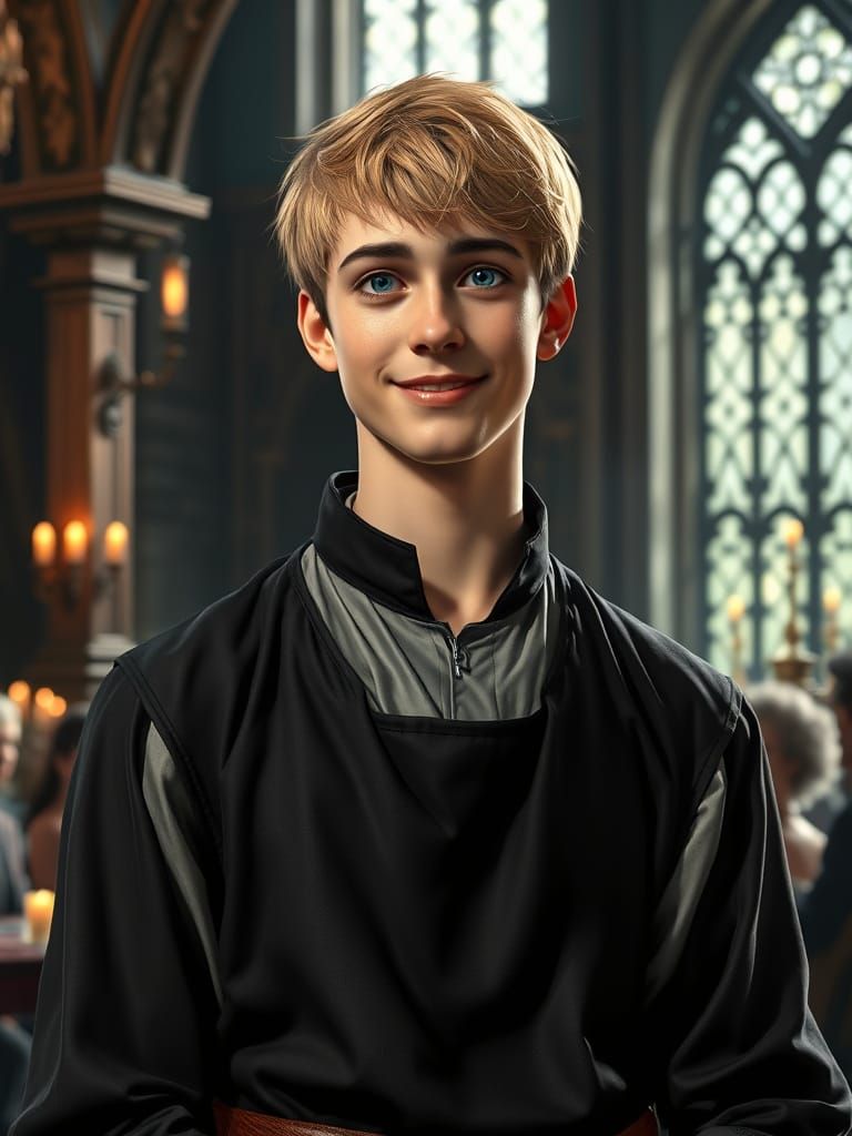 Medieval Servant Smiles at Castle Wedding in Splendid Fantas...