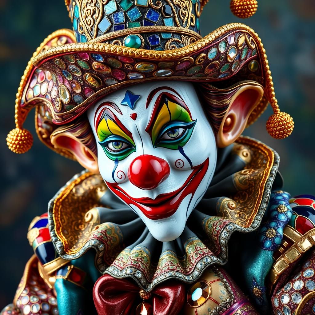 Vibrant Murano Glass Clown in Klimt Style