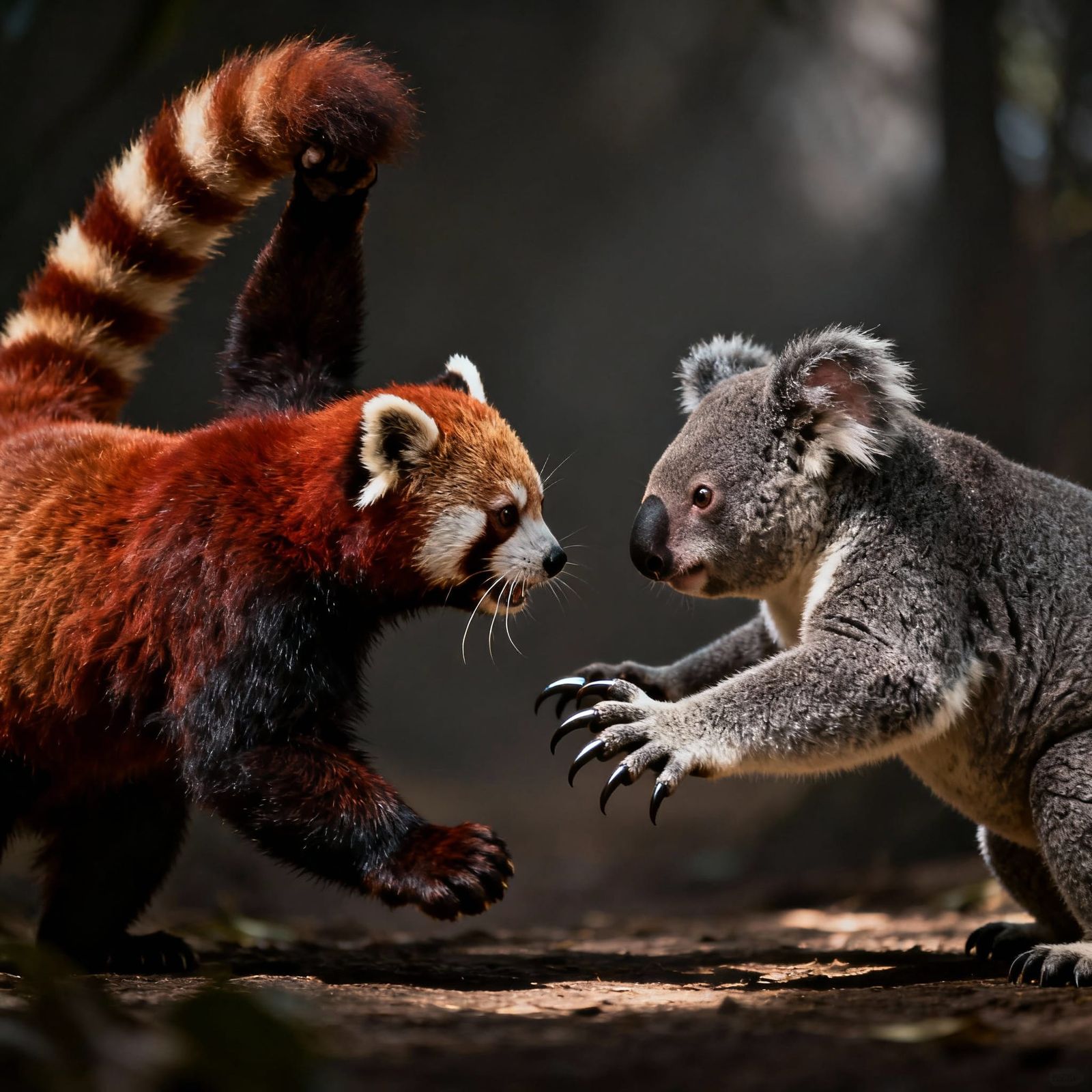 Red Panda and Koala Fighting for Dominance