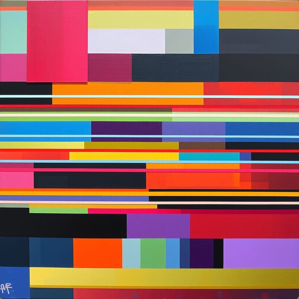 Abstract Geometric Neon Pop Art in Oil Painting Style