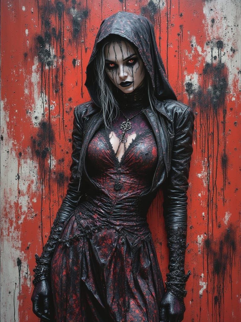 Gothic Nun in Red Alleyway