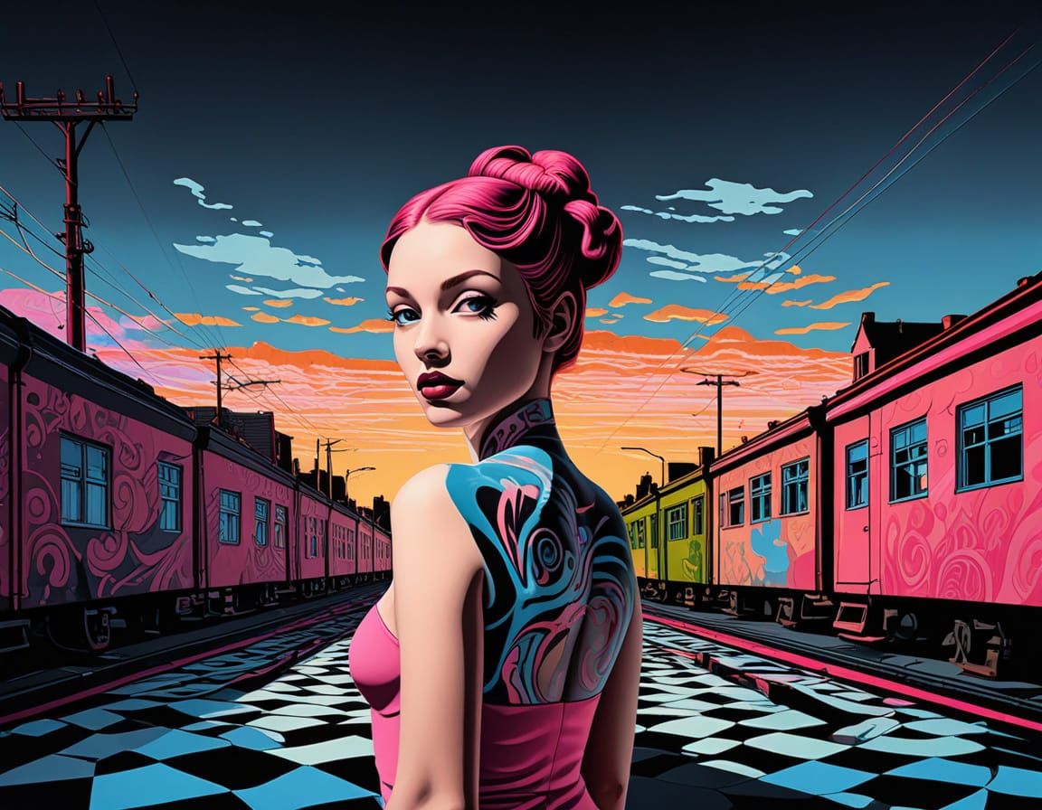 Ethereal Pink-Toned Dancer in Surreal Street Art