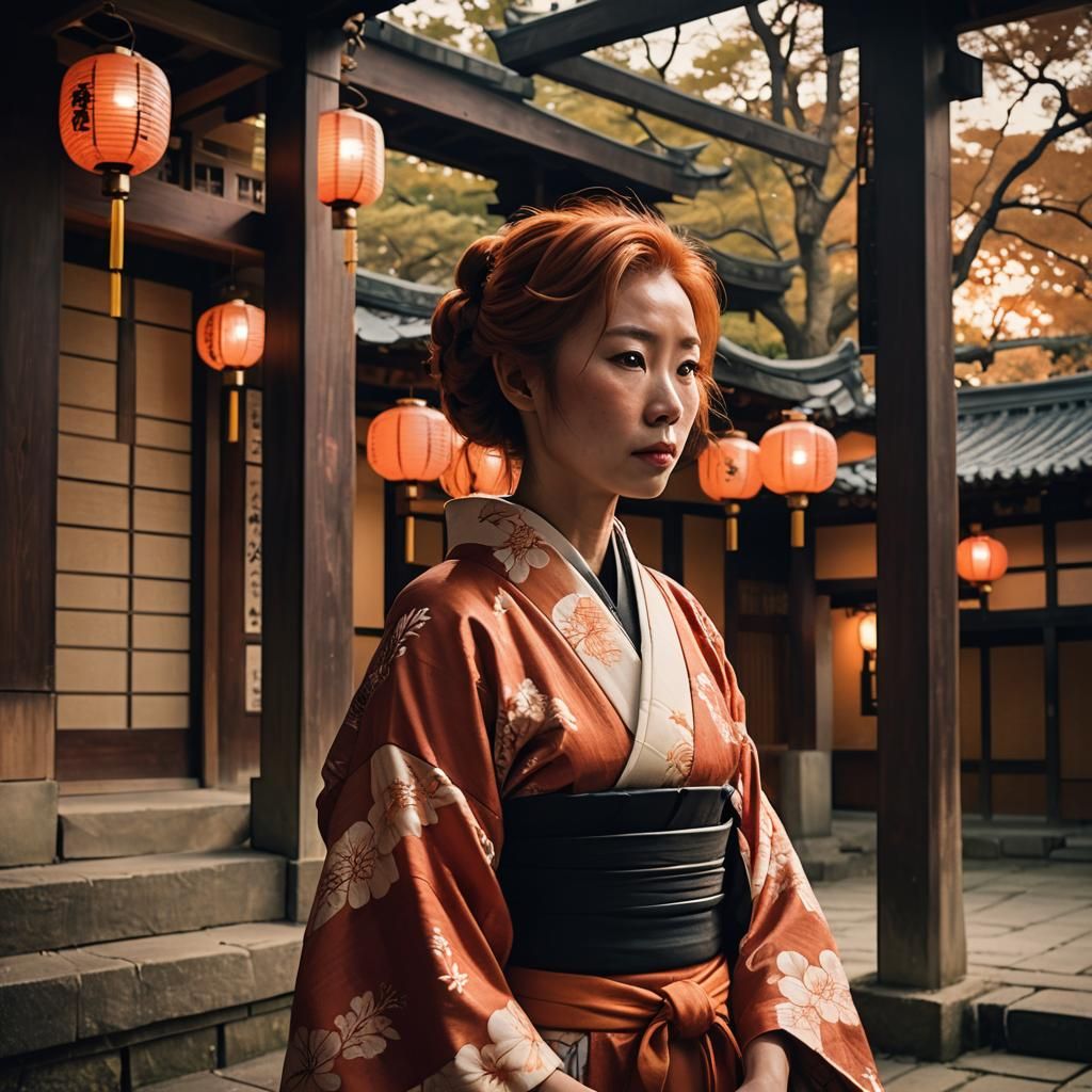 Film Noir Portrait of Woman in Kimono
