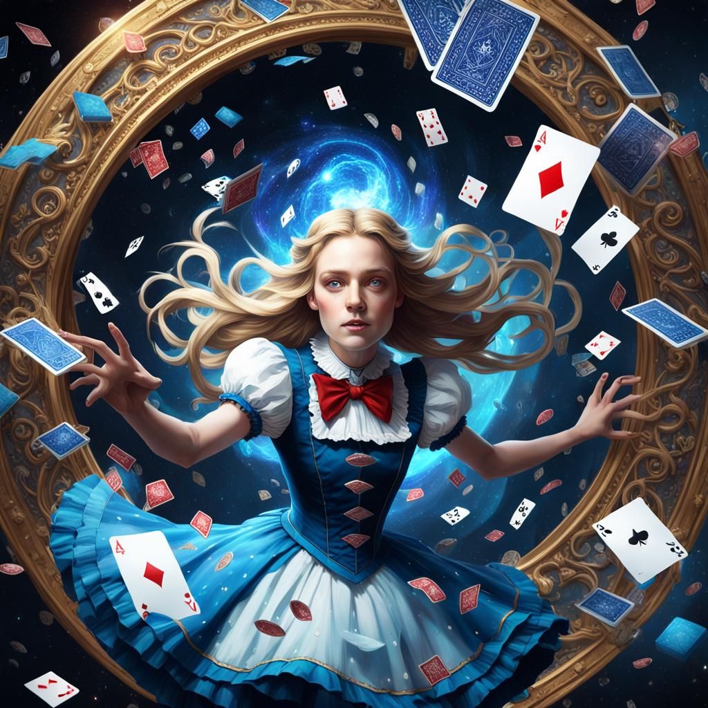 Alice in Wonderland Falling Through Galaxy Vortex