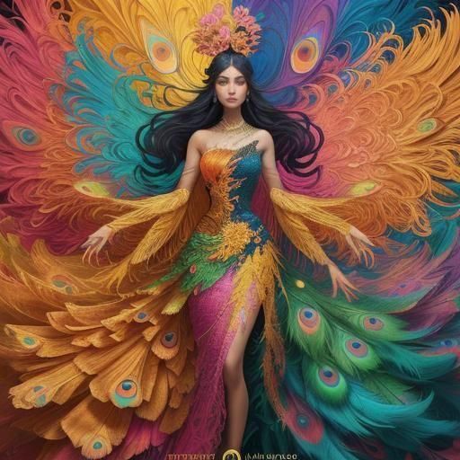 Dragon Peacock Woman in Abstract Expressionism Style