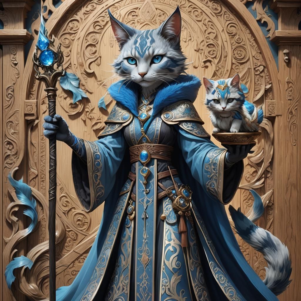 Elegant Catfolk Sorceress in Anime Style