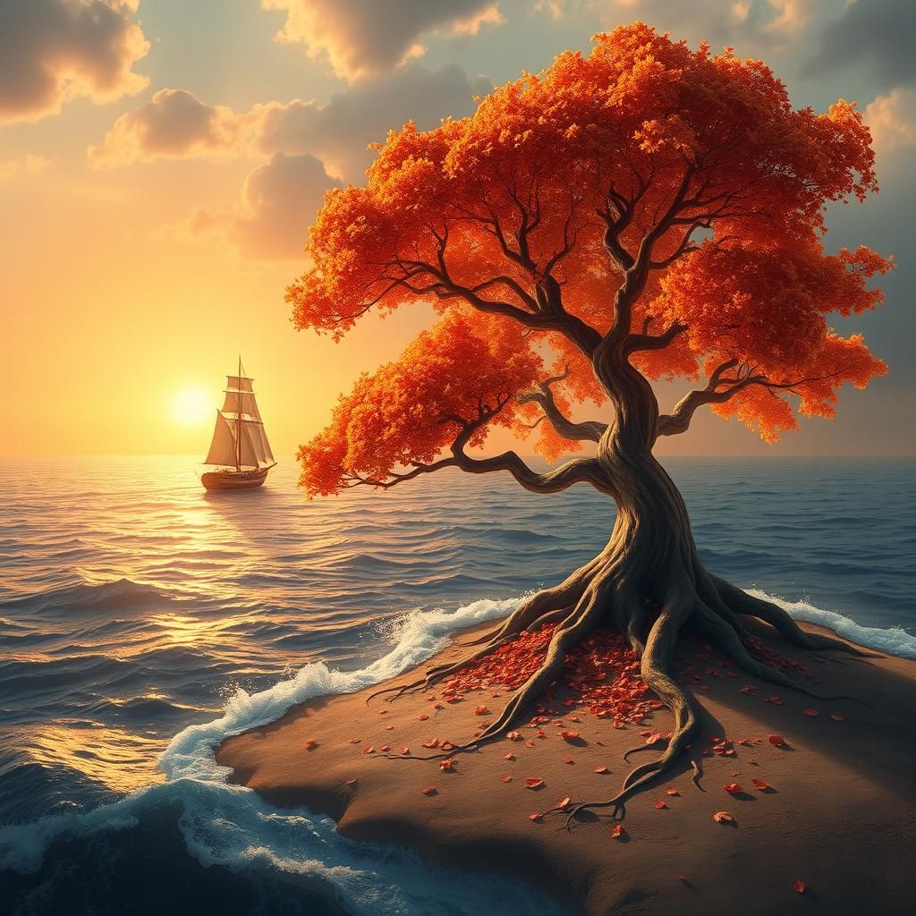 Sailboat Sets Sail from Autumn Island