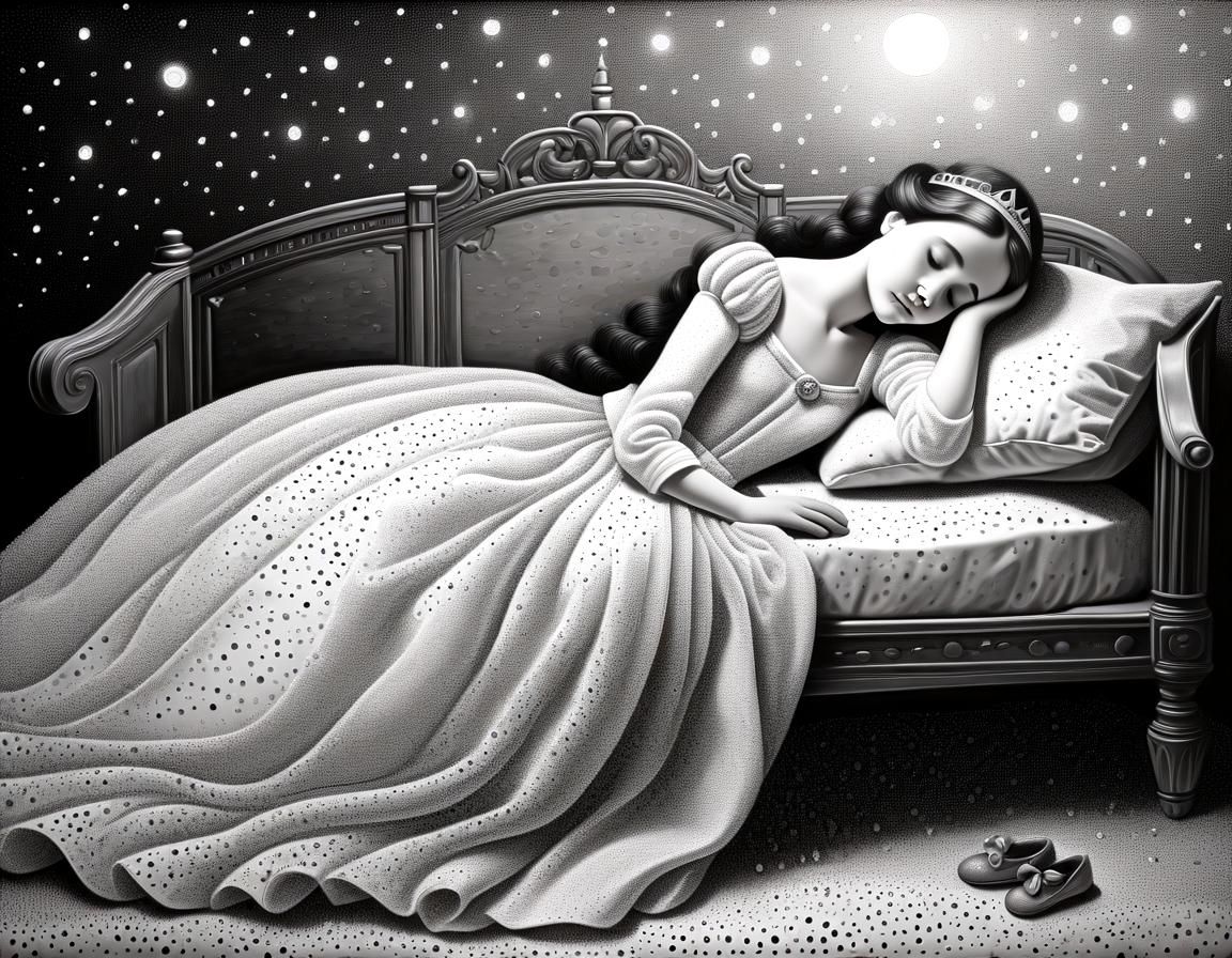 Princess in Slumber, Pointillism Dreamscape