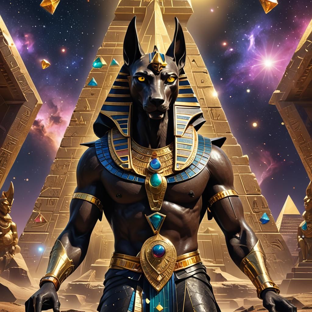 Anubis with Jackal Face in Precious Gold Jewelry