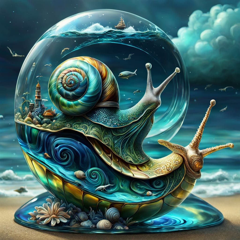 Glass Snail Shell: Surreal Ocean Fantasy Art