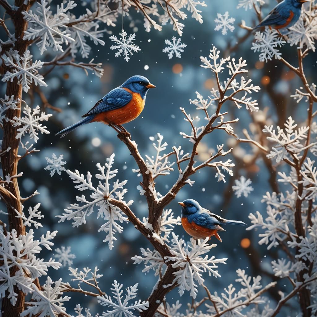 Snowflake Bird in Hot Weather: Detailed Fantasy Art