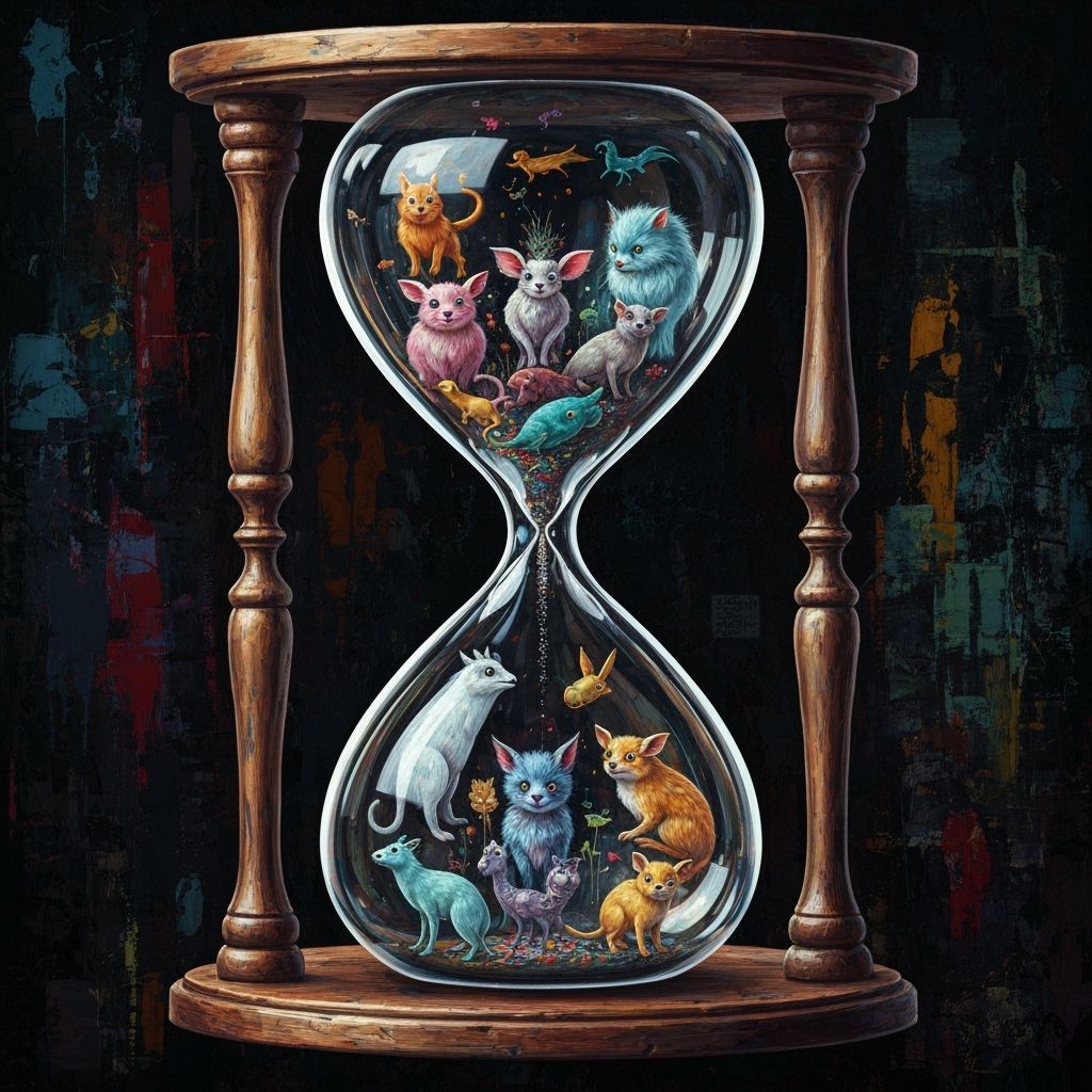 Colorful Animals in Transparent Hourglass, Fantasy Concept A...