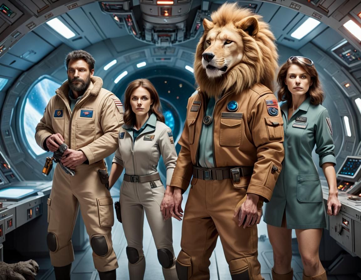 Diverse Crew Aboard Spaceship